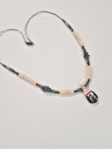 Sant Domingo Pueblo Vintage Inlay MOP Turquoise Kachina Necklace 925 Silver - $135.29