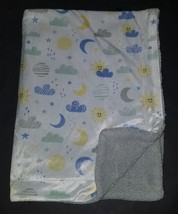 Sun Sunshine Moon Clouds Fleece Baby Blanket Lovey RUNT 1478 Blue Yellow Gray - £28.09 GBP