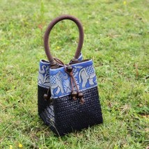 Rattan Handbag Vintage Distressed Straw Bag Woven Mini tote Bucket Bag women clu - £38.83 GBP
