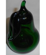 Signed Art Glass FOREST GREEN PEAR PAPERWEIGHT Unknown Artist  - $19.79