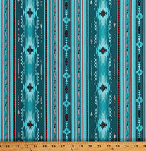 Cotton Southwestern Stripe Feathers Arrows Turquoise Fabric Print BTY D462.45 - £10.18 GBP