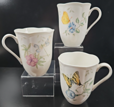 3 Pc Lenox Butterfly Meadow Mugs Set Dragonfly Swallowtail Floral Coffee Cup Lot - £30.88 GBP