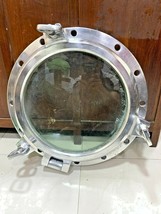 Salvaged Nautical 18 Inch Aluminum Ship&#39;s Three Dog Porthole Window, Mirror - £588.13 GBP
