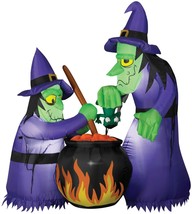 Halloween Inflatable Two Witches &amp; Brewing Cauldron 6Ft Airblown Yard Prop Décor - £137.68 GBP