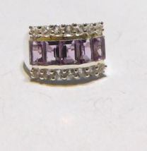Purple Amethyst Octagon & White Topaz Band Ring, 925 Silver, Size 7, 3.37(Tcw) - $29.99