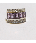 PURPLE AMETHYST OCTAGON &amp; WHITE TOPAZ BAND RING, 925 SILVER, SIZE 7, 3.3... - $29.99