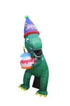 7 Foot Tall Inflatable Happy Birthday Cake And Green Dinosaur Lawn Decoration - £56.29 GBP
