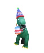7 FOOT TALL INFLATABLE HAPPY BIRTHDAY CAKE AND GREEN DINOSAUR LAWN DECOR... - £55.63 GBP