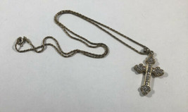 Vintage Necklace Pendant MARKED FAS 925 STERLING SILVER Cross 17â Gold... - £27.21 GBP