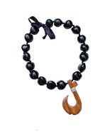 Jewelry Necklace Kukui Nut Lei Fish Hook Or Sea - £37.50 GBP