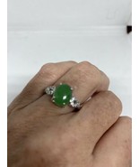 Vintage Green Jade Ring Silver White Sapphire Size 8 - £73.52 GBP
