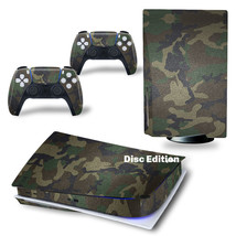 For PS5 Disc Edition Console &amp; 2 Controller Green Camo Vinyl Wrap Skin Decal  - £13.51 GBP