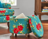 Teal Vintage Floral Fabric round Storage Ottoman The Pioneer Woman - $118.75