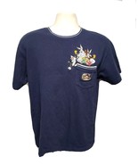 Embroidered Cartoon Characters Inside Pocket Adult Medium Blue Jersey Bu... - $19.80