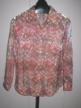 RUBY RD LADIES LS RAYON/POLY BUTTON TOP-M-NWOT-VERY SHINY/SILKY FABRIC-L... - $7.99