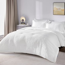 Full/Queen Bed In A Bag White Seersucker Comforter Set With Sheets 7-Pieces All  - £58.81 GBP