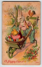 Easter Postcard Dressed Bunny Rabbit Painted Eggs Chick Fantasy Anthropomorphic - £10.18 GBP
