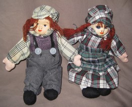Vintage 2 Small 7 inch Cute Porcelain Dolls Victorian style Dress outfits  - £27.33 GBP