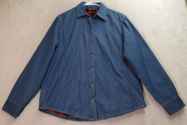 Riders by Lee Shirt Womens Small Blue Denim Lined Fleece Collared Button Down - £15.95 GBP