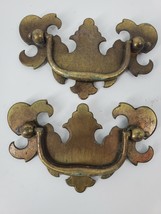 Vintage Set of 2 Chippendale Drawer Pulls Knobs Cabinet handles Brass Metal - $26.24