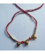 Good Luck Hindu red thread with 3 dangling bells Bracelet 24 Ct Gold aff... - £3.56 GBP