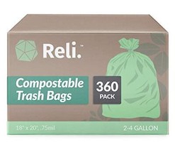 Reli. Compostable Trash Bags 4 Gallon | 360 Count Bulk, 2.6-4 Gallon Compost Bag - £50.50 GBP
