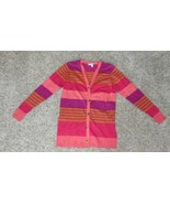 Womens Cardigan Sweater Liz Claiborne Pink Striped Button Front Long Sle... - $24.75