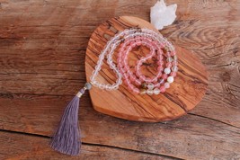 108 Mala Tourmaline Watermelon Quartz, Smoky Quartz, Clear Quartz,  Labradorite  - $84.00