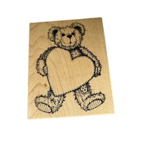PSX Teddy Bear Heart Wood Mounted Rubber Stamp 1999 K-1421 Vintage Card ... - $7.69