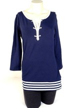 Nautica Navy Blue &amp; White Stretch 3/4 Sleeve Shirt Women&#39;s Small S NWT - £55.38 GBP