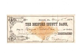 Antique Check The Bedford County Bank Everett Pennsylvania 1882 - £11.58 GBP