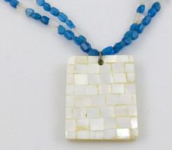 White Mother of Pearl PENDANT on a Teal Gemstone and White MOP Beads NEC... - $75.00