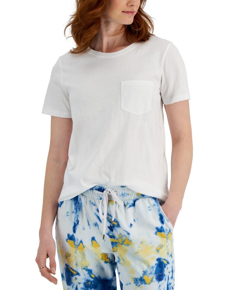 MSRP $15 Style &amp; Co Cotton Pocket T-Shirt White Size Medium (STAINED) - $7.83