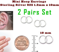 Adorable Plain Hoop Earrings 10mm 2 Pairs Sterling Silver 925 Jewelry Women Men - £6.61 GBP