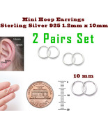 Adorable Plain Hoop Earrings 10mm 2 Pairs Sterling Silver 925 Jewelry Wo... - £6.61 GBP