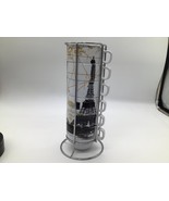 World Market Stackable Coffee Mugs Tea Cups Pairs Map W/ Stand Handled S... - €16,42 EUR