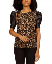 MICHAEL Michael Kors Women&#39;s Petites Puff-Sleeve T-Shirt Dark Camel PS B4HP - $19.95