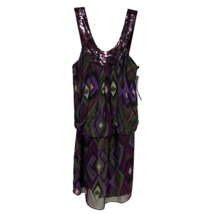 Kitty Blouson Dress Women&#39;s M Purple Geometric Sequin Neck Short Sleeveless New - £22.77 GBP