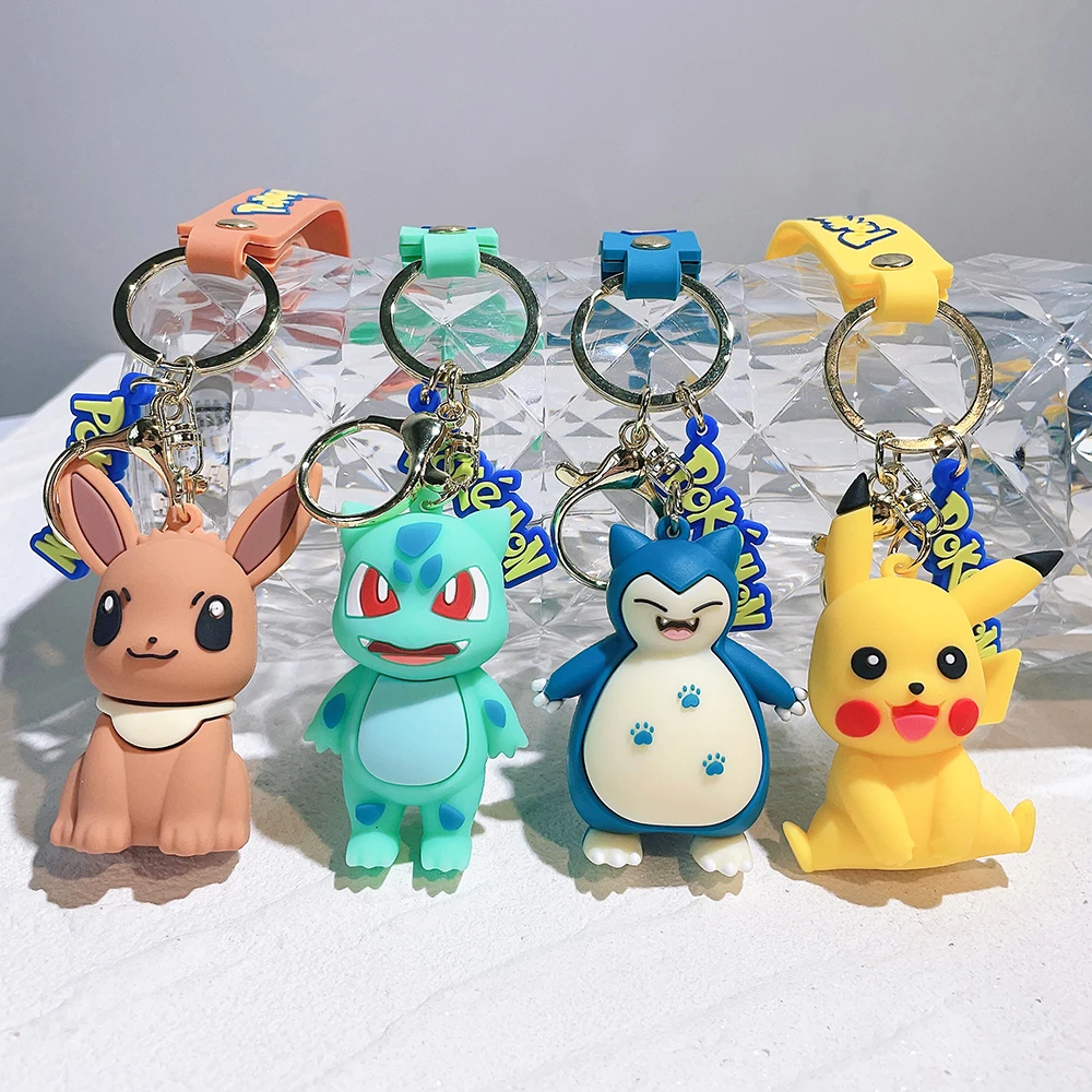 Anime Pokemon Keychain Pikachu Snorlax Cartoon Figure Toy Kawaii Silicone - £8.09 GBP