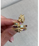 Multi Tourmaline Dragon Ring, 14K Gold Plated Rainbow Adjustable Designe... - $249.98