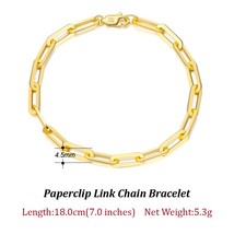 14K Gold Plated Genuine 925 Sterling Silver Paperclip Link Chain Bracelet for Wo - £36.47 GBP