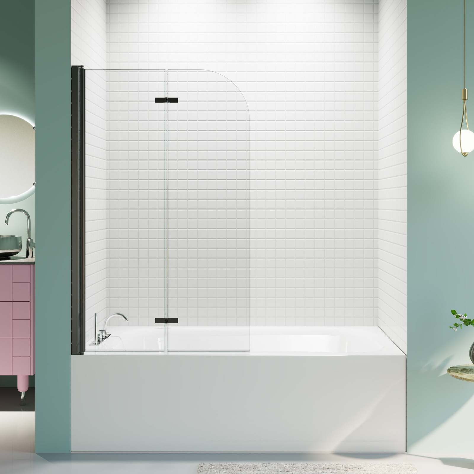 Frameless Pivot Shower Door: 34&quot;x58&quot;, Matte Black - $234.99