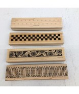 4 Border Stamps Picket Fence, Checker,Flower- 6.5x1.5&quot; Wood Mounted Rubb... - £15.27 GBP
