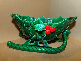 Vintage Lefton Holly Berry Sleigh Candy / Nut Dish  - $22.48
