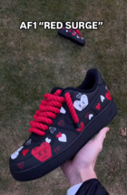 Black Red Custom Air Force 1s with Hearts - $224.99