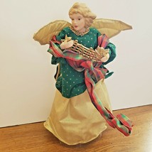 Angel Christmas Tabletop or Tree Topper 12&quot; Porcelain Kmart Gold Green Dress VTG - £8.55 GBP