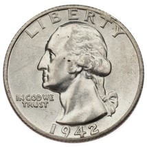 1942-S Silver Washington Quarter 25C (Choice BU Condition) Full Mint Luster - £65.40 GBP