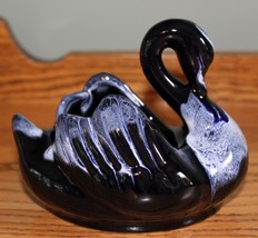 Blue Mountain Pottery BMP Cobalt Blue Black Granite Drip Glaze Swan Planter - £12.77 GBP