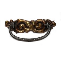 Antique Drop Bail Pull Handle Copper and Brass Tone Dresser Drawer Tin Backplate - £5.42 GBP