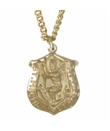 14K GOLD OVER STERLING SILVER ST. MICHAEL BADGE SHIELD NECKLACE &amp; CHAIN - £63.75 GBP